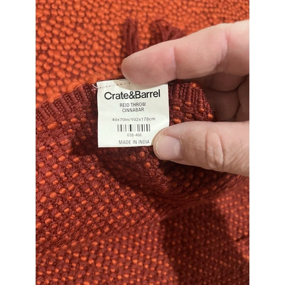 Crate And Barrel Reid‎ Cinnabar Throw Woven Red Orange Fringe 70x40